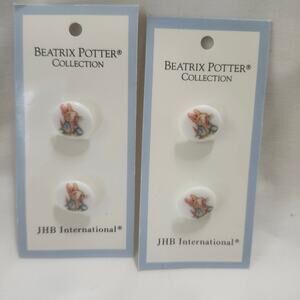 4 Vintage Beatrix Potter Peter Rabbit Buttons Original Card JHB Intl B10
